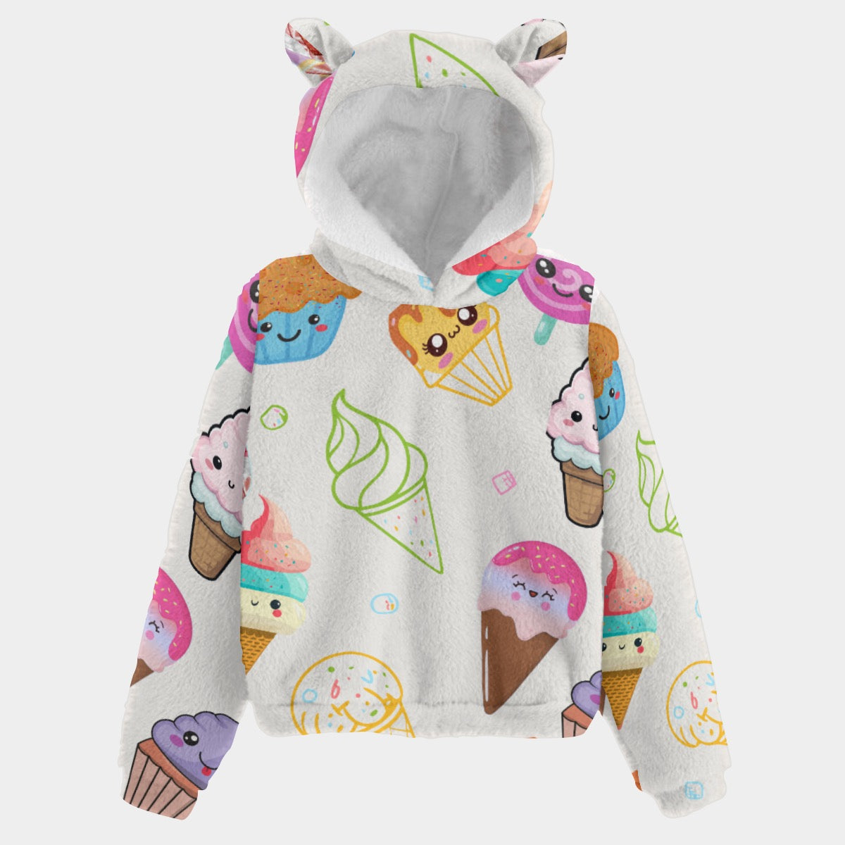 All-Over Print Kid’s Borg Fleece Sweatshirt With Ear